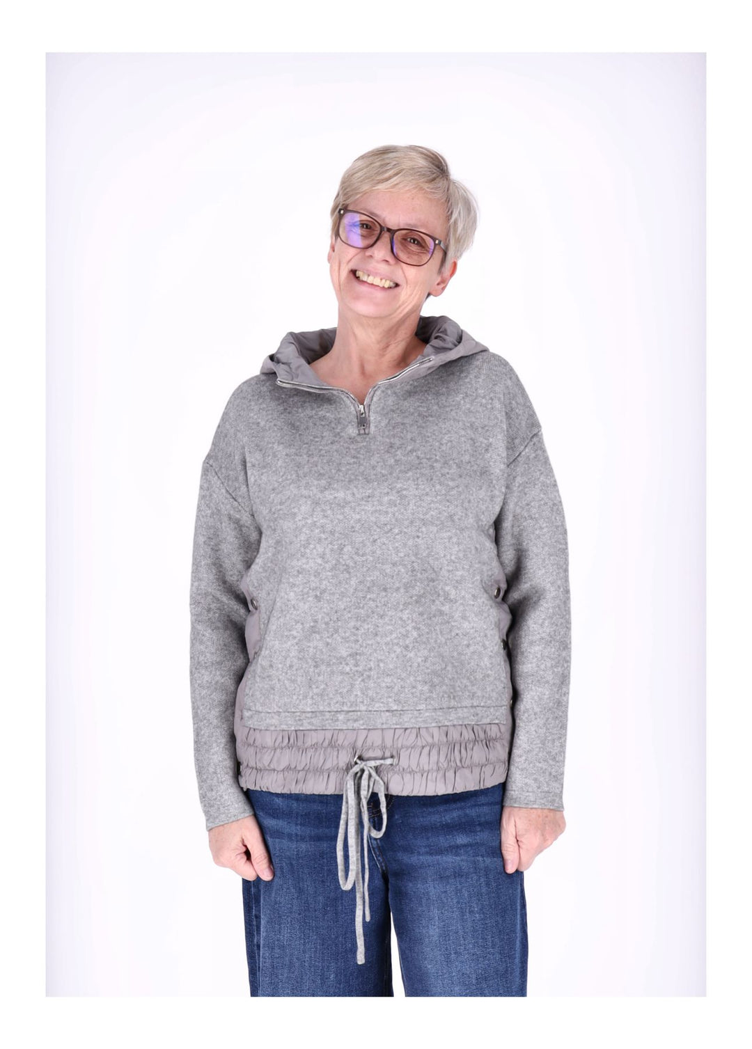 Strickpullover Damen Materialmix Kapuze