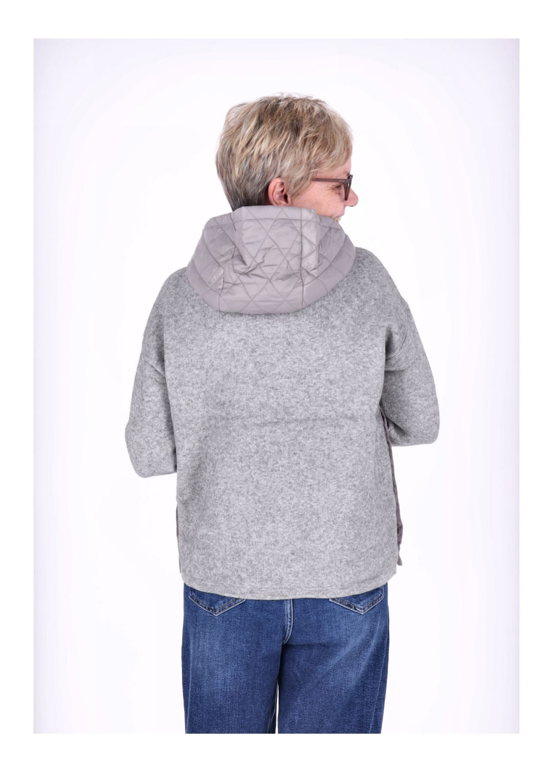 Strickpullover Damen Materialmix Kapuze