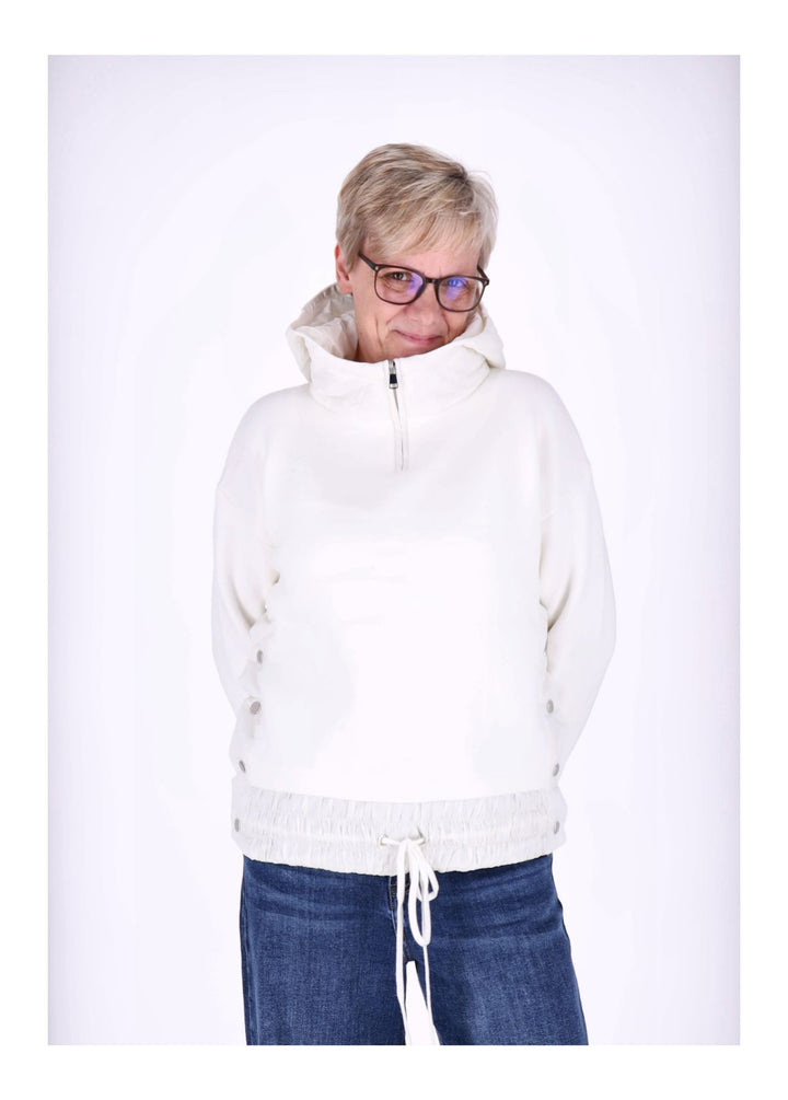 Strickpullover Damen Materialmix Kapuze