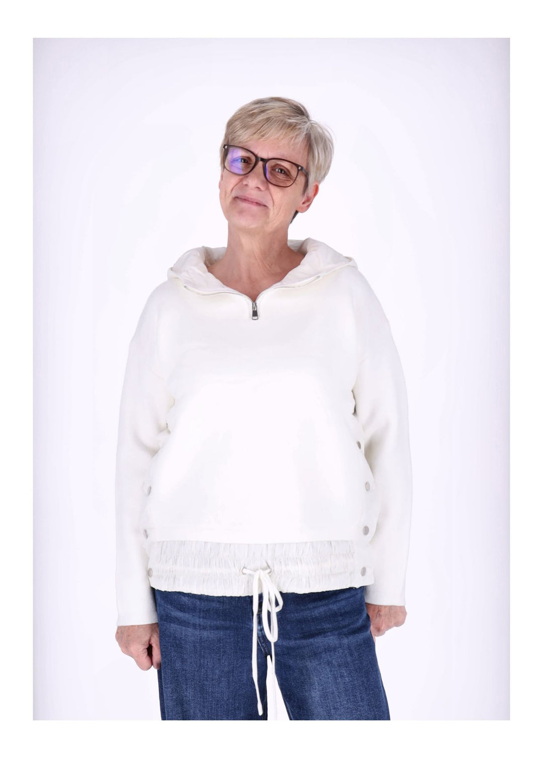Strickpullover Damen Materialmix Kapuze
