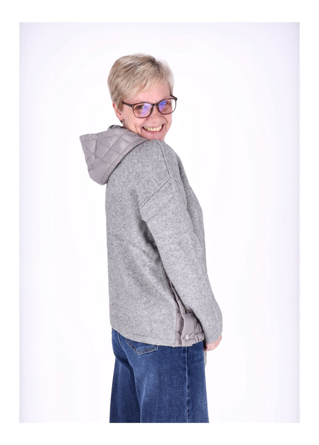 Strickpullover Damen Materialmix Kapuze