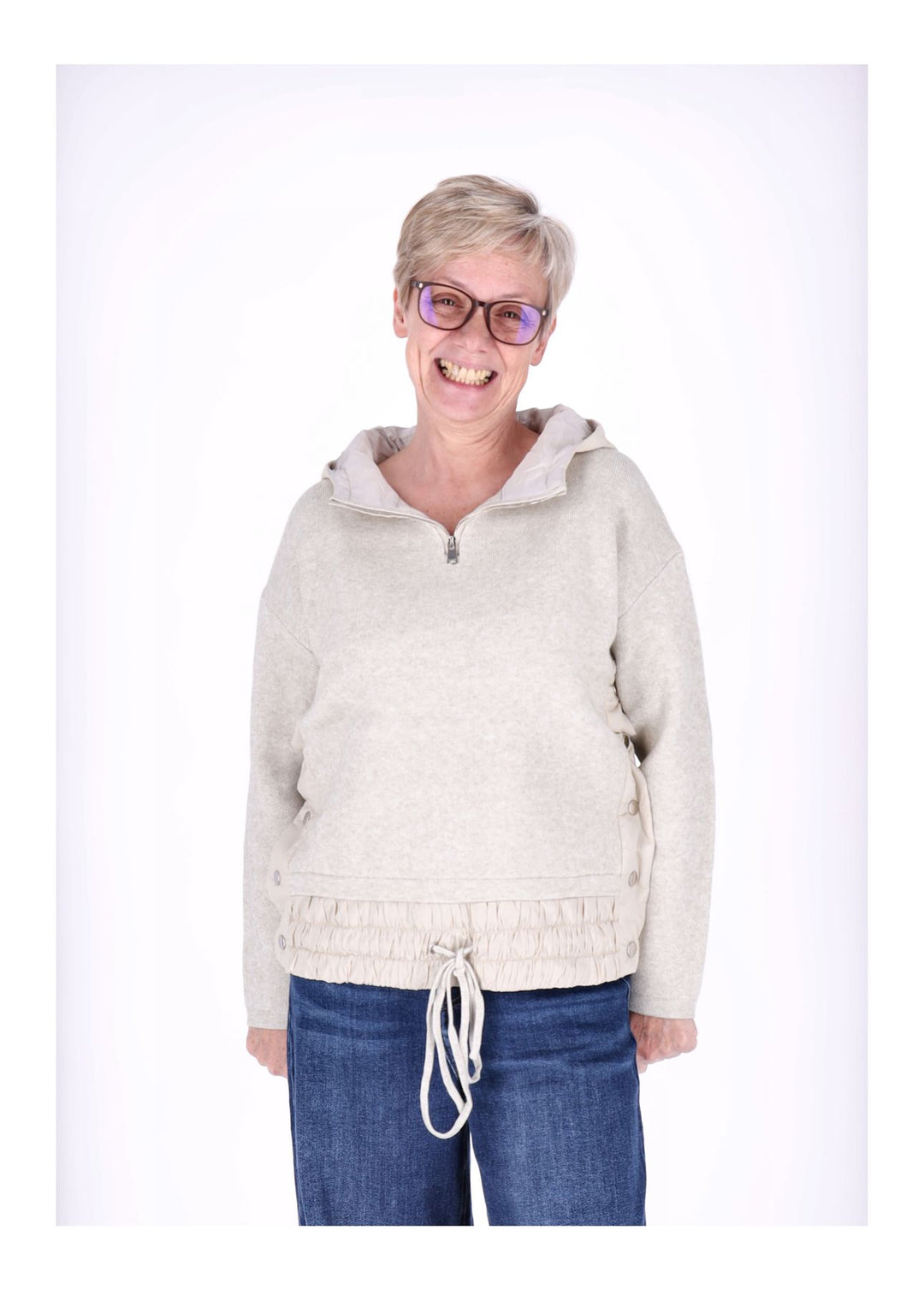 Strickpullover Damen Materialmix Kapuze