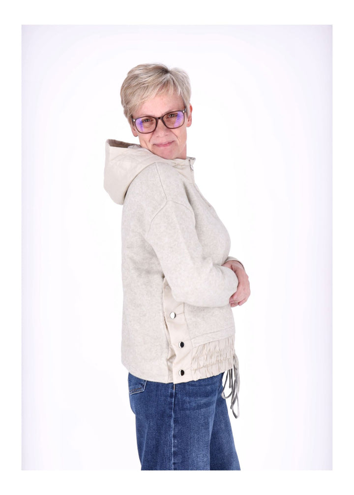 Strickpullover Damen Materialmix Kapuze