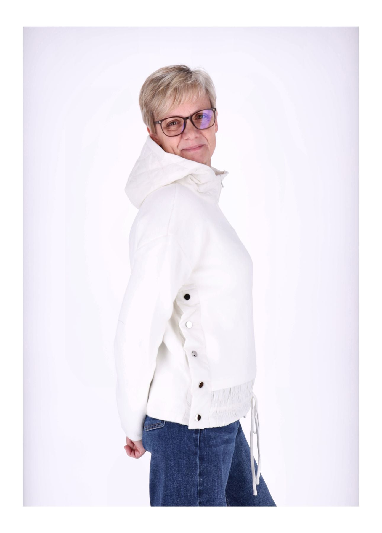 Strickpullover Damen Materialmix Kapuze