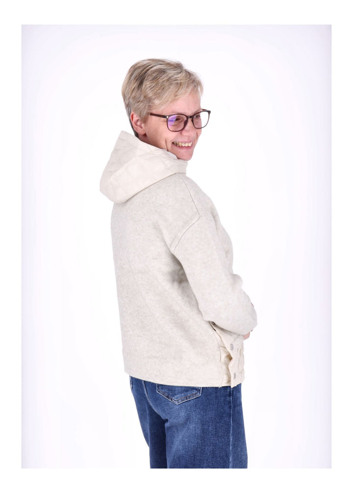 Strickpullover Damen Materialmix Kapuze