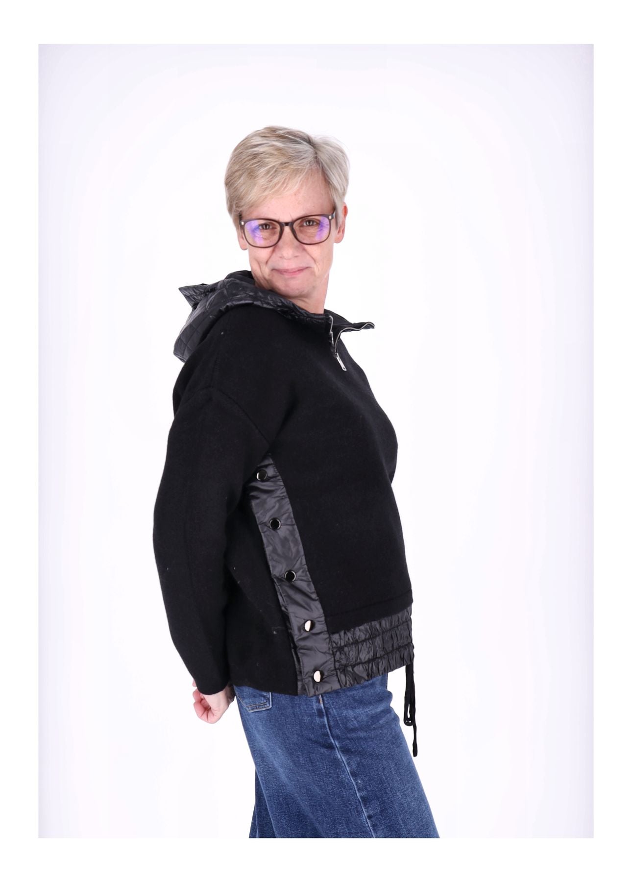 Strickpullover Damen Materialmix Kapuze