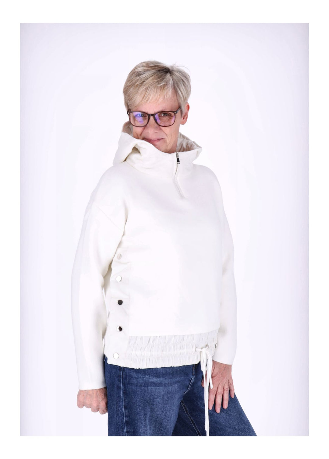 Strickpullover Damen Materialmix Kapuze