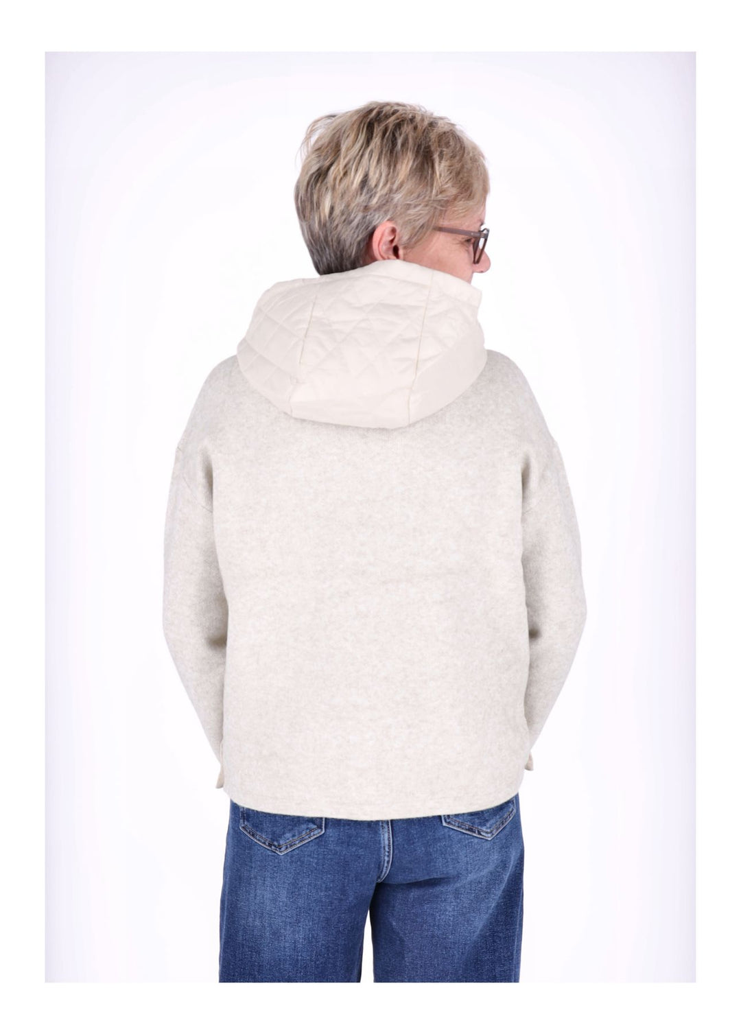 Strickpullover Damen Materialmix Kapuze