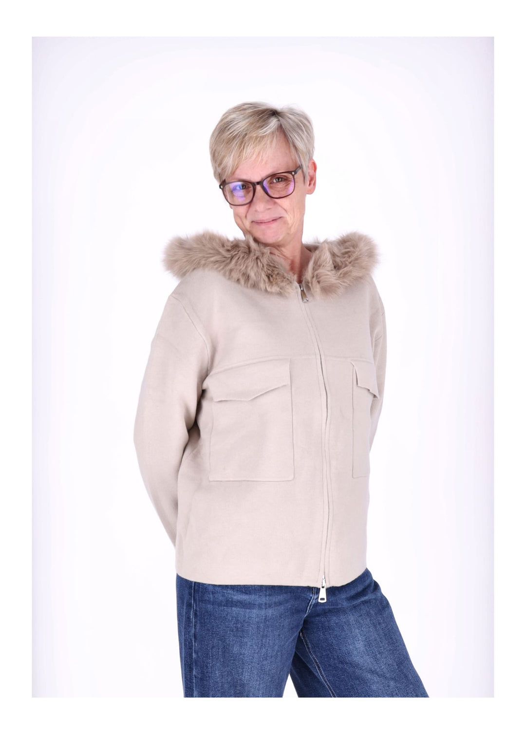 Strickjacke Damen Kapuze Fell