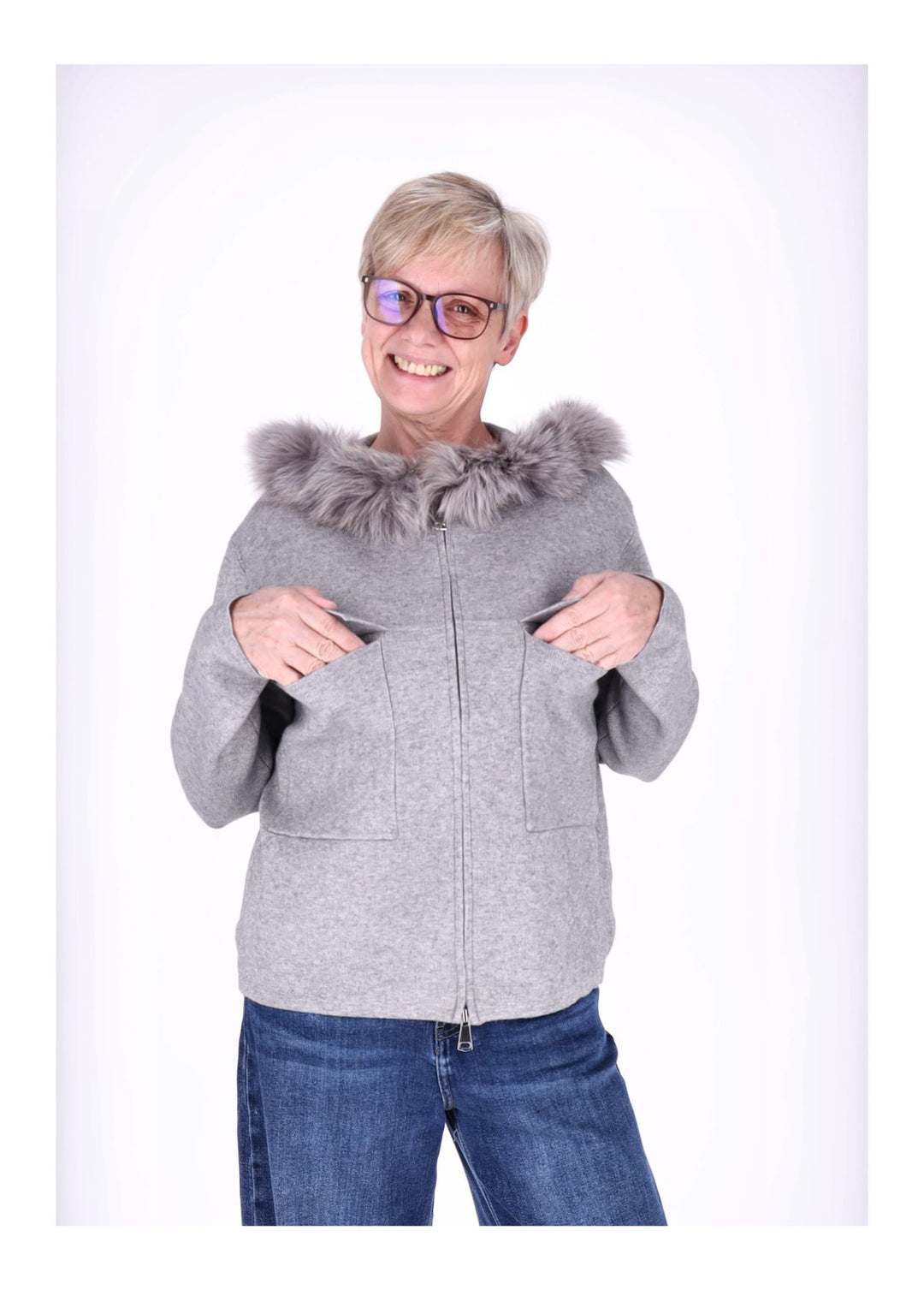 Strickjacke Damen Kapuze Fell