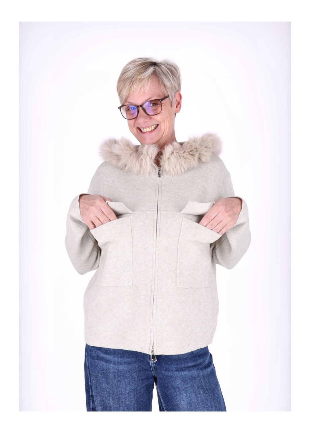 Strickjacke Damen Kapuze Fell