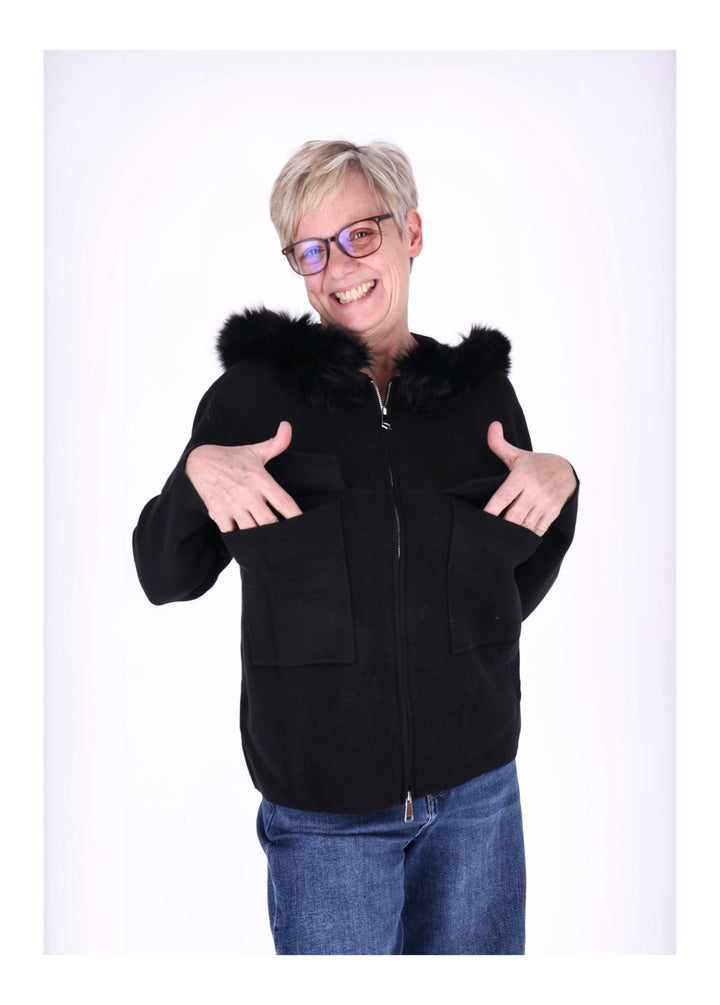 Strickjacke Damen Kapuze Fell