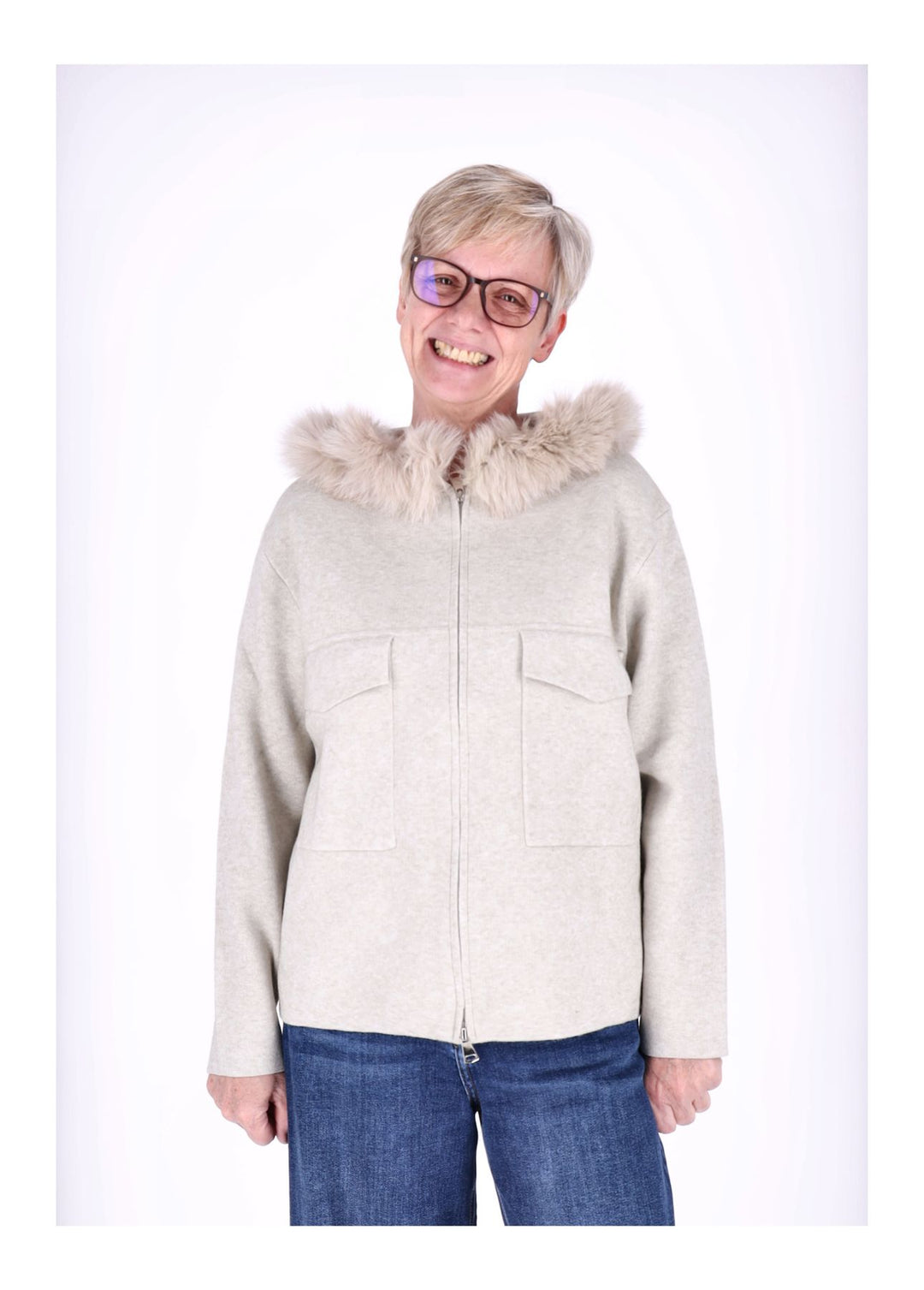 Strickjacke Damen Kapuze Fell