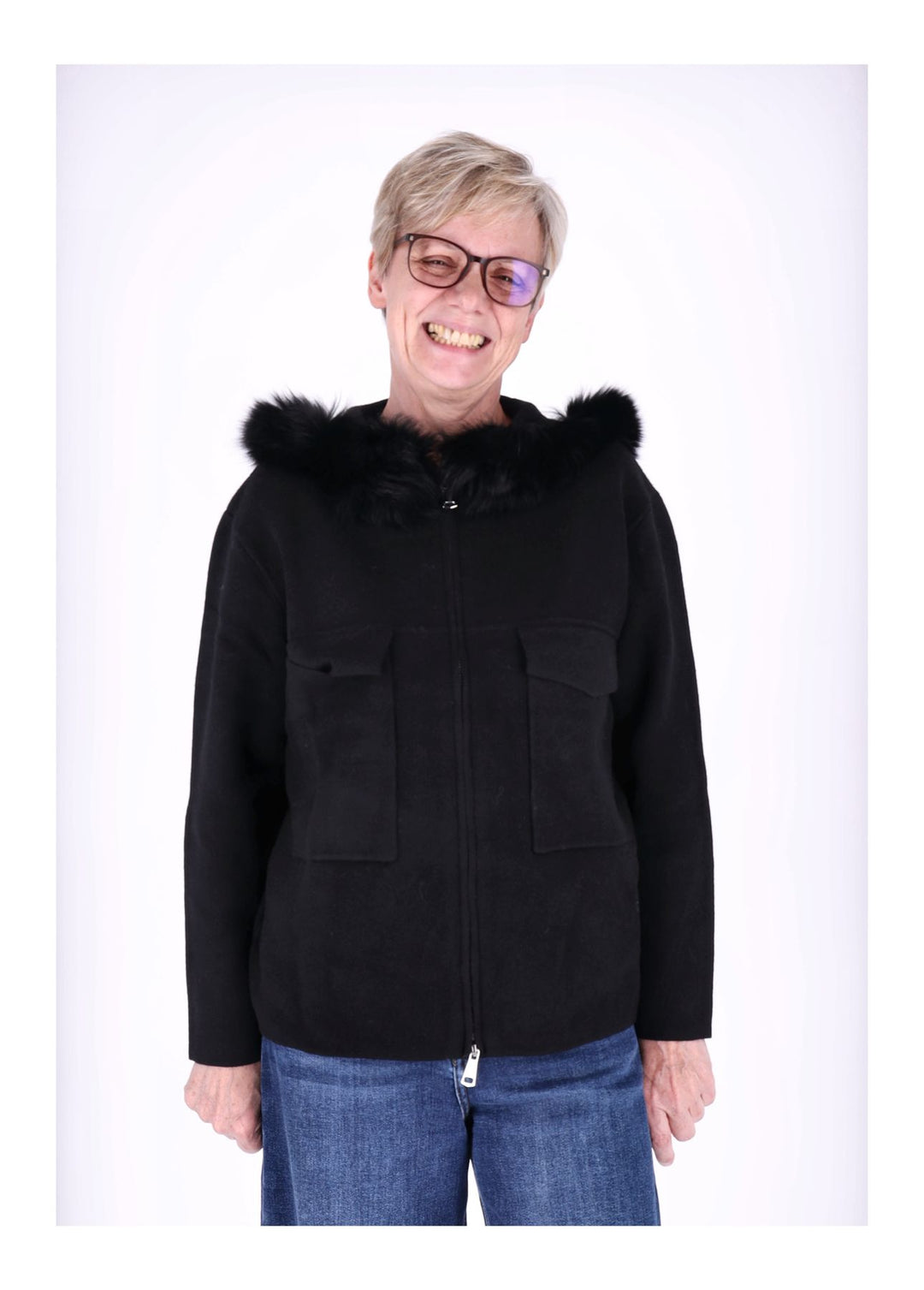 Strickjacke Damen Kapuze Fell