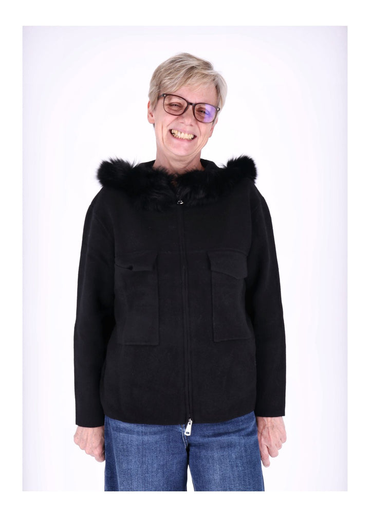 Strickjacke Damen Kapuze Fell