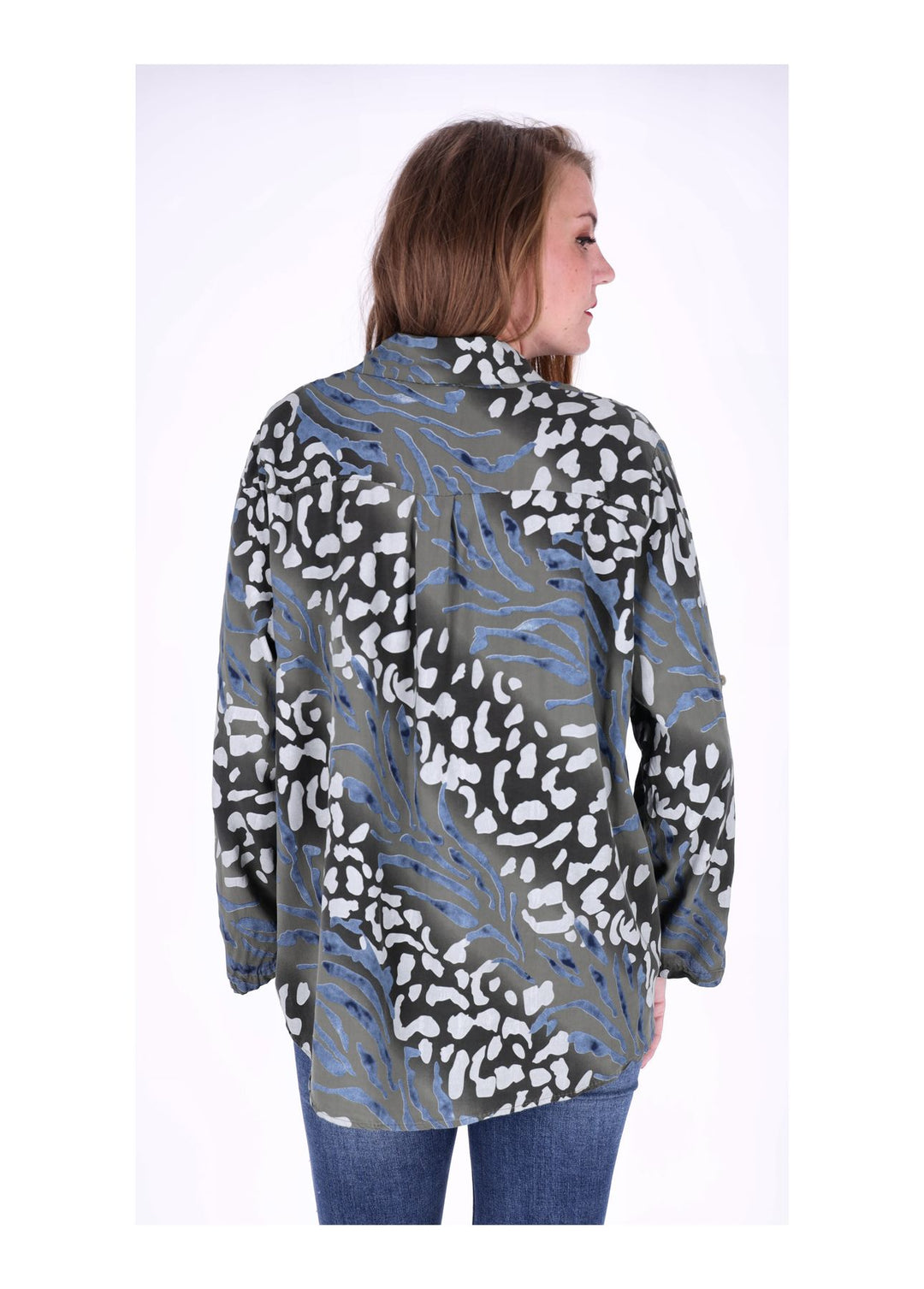 Bluse Damen Krempelarm AOP