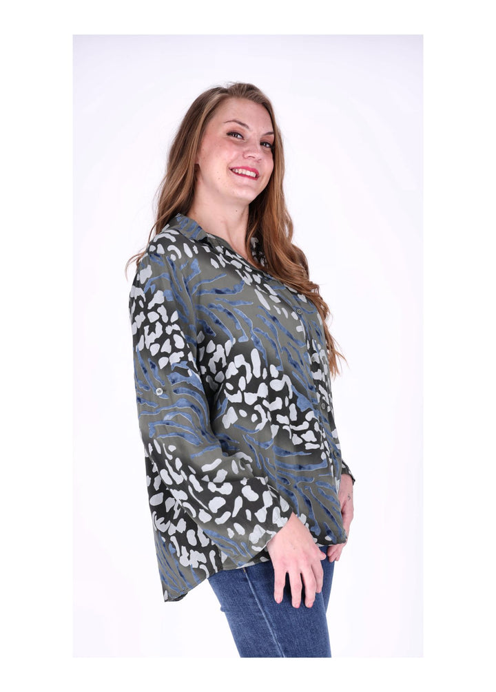 Bluse Damen Krempelarm AOP