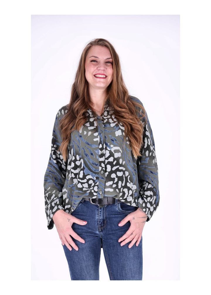 Bluse Damen Krempelarm AOP