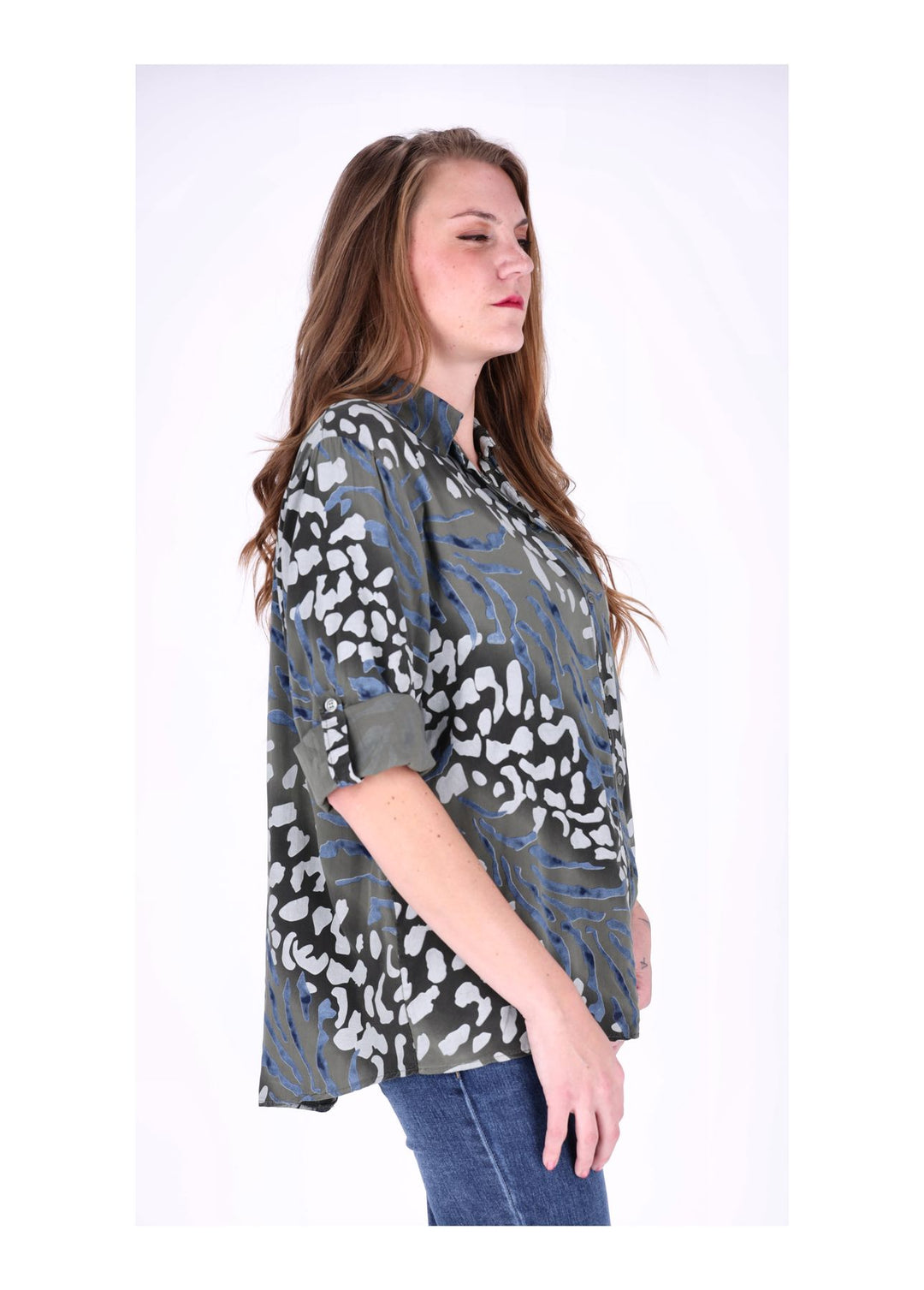 Bluse Damen Krempelarm AOP