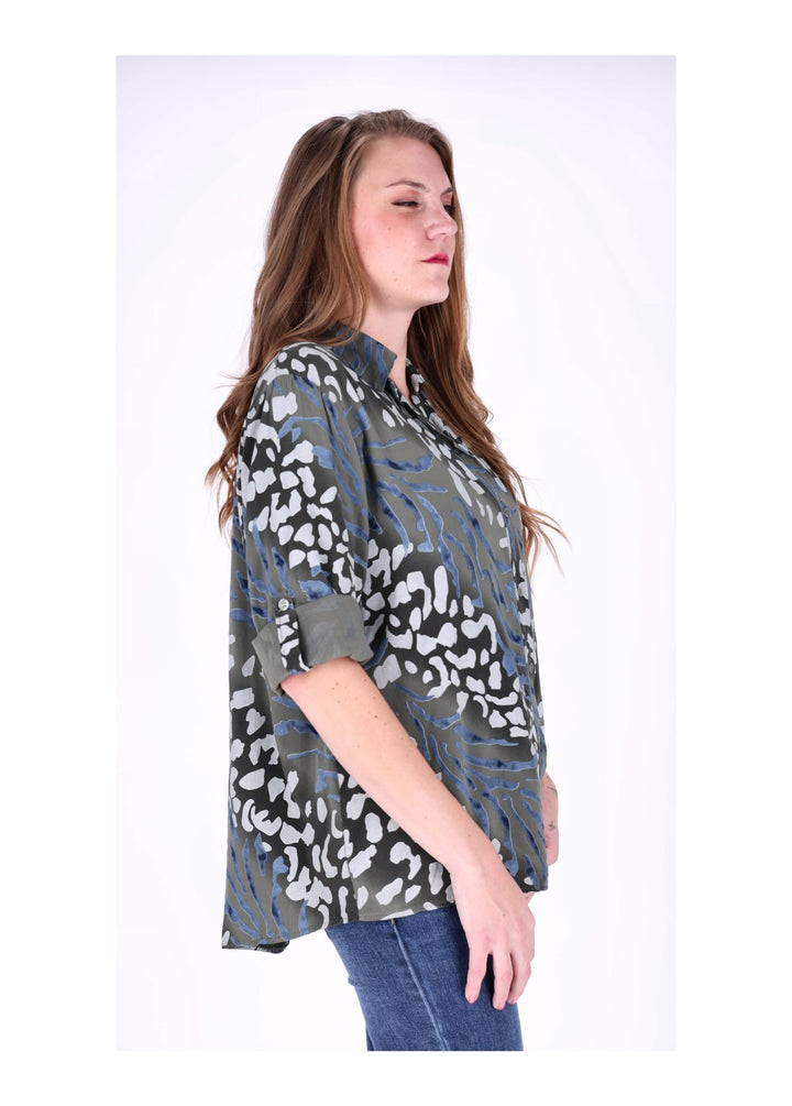Bluse Damen Krempelarm AOP
