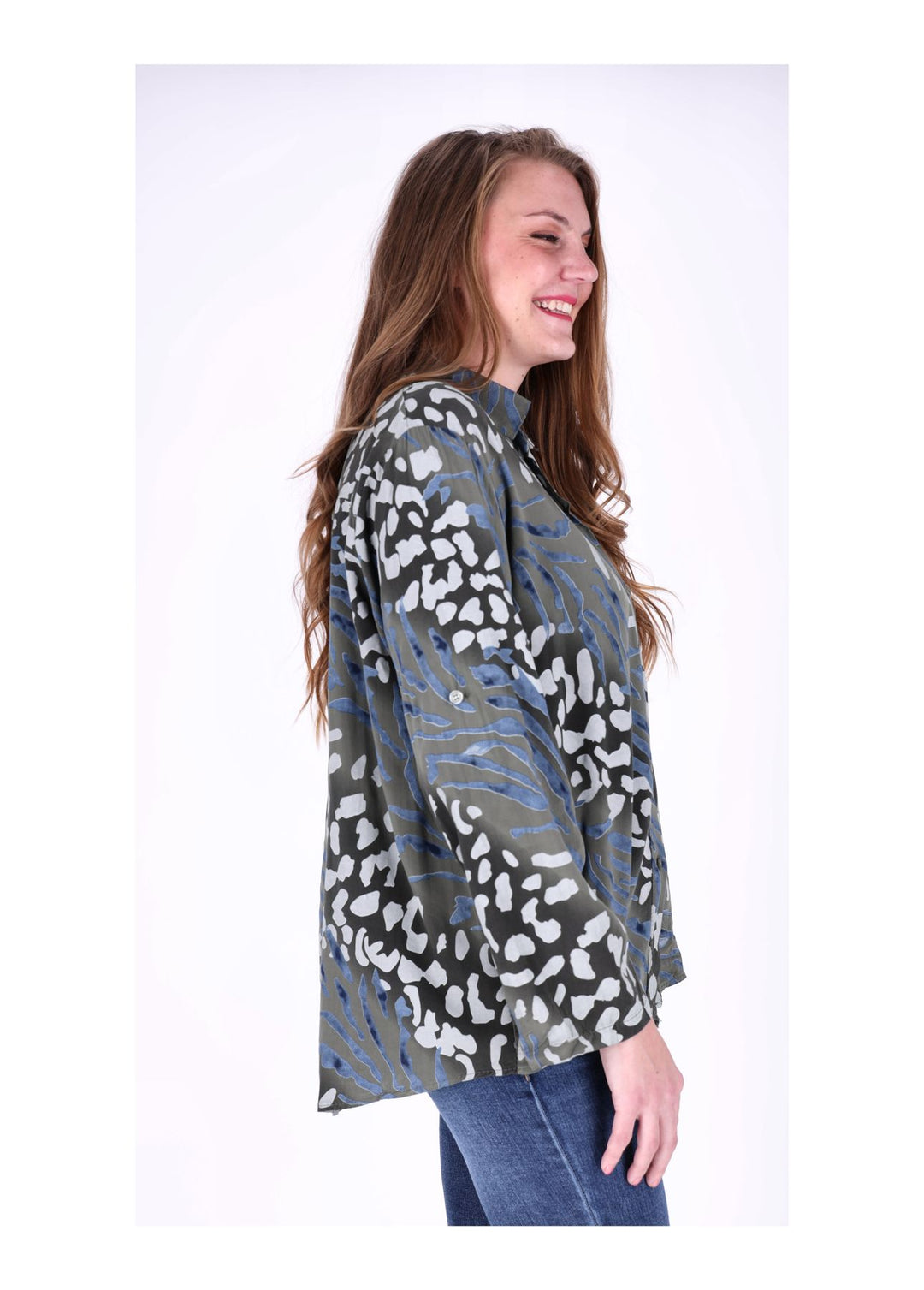 Bluse Damen Krempelarm AOP