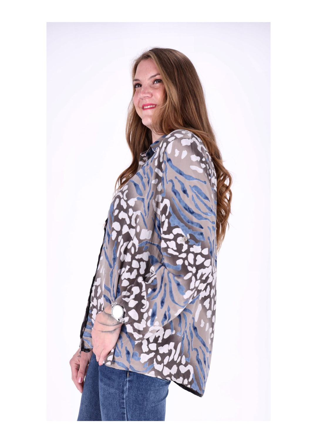 Bluse Damen Krempelarm AOP