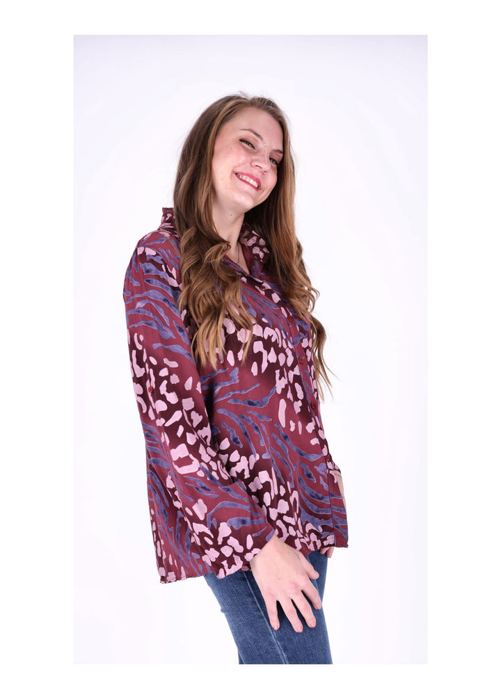 Bluse Damen Krempelarm AOP