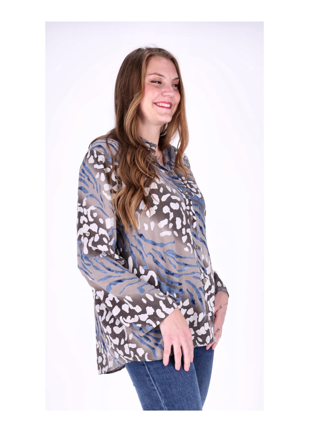 Bluse Damen Krempelarm AOP