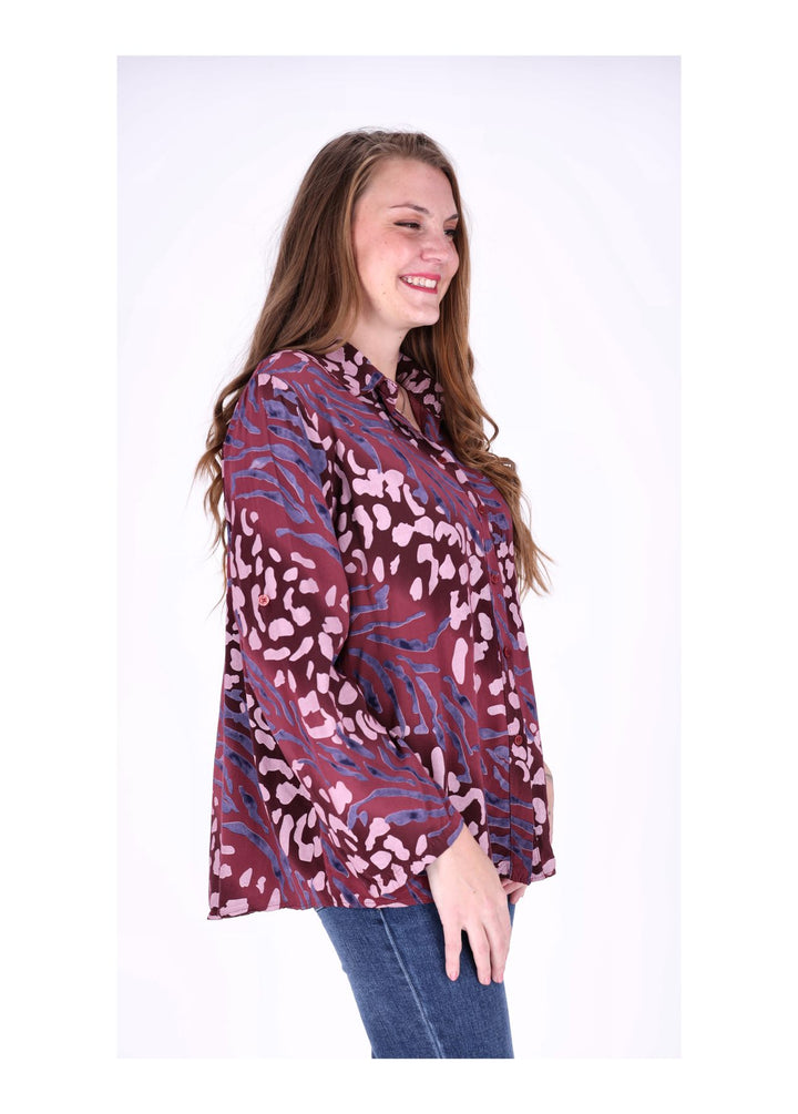 Bluse Damen Krempelarm AOP