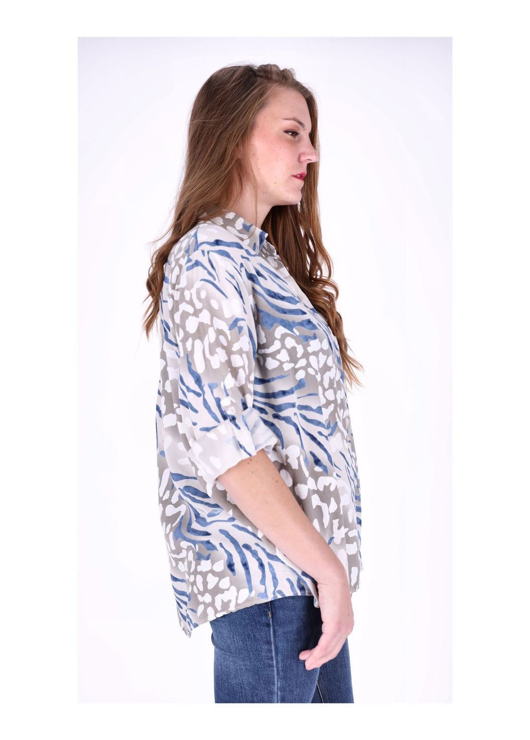 Bluse Damen Krempelarm AOP