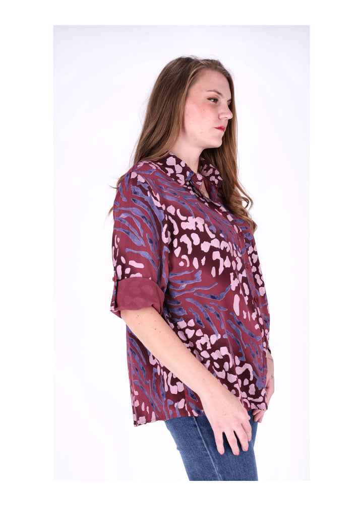 Bluse Damen Krempelarm AOP