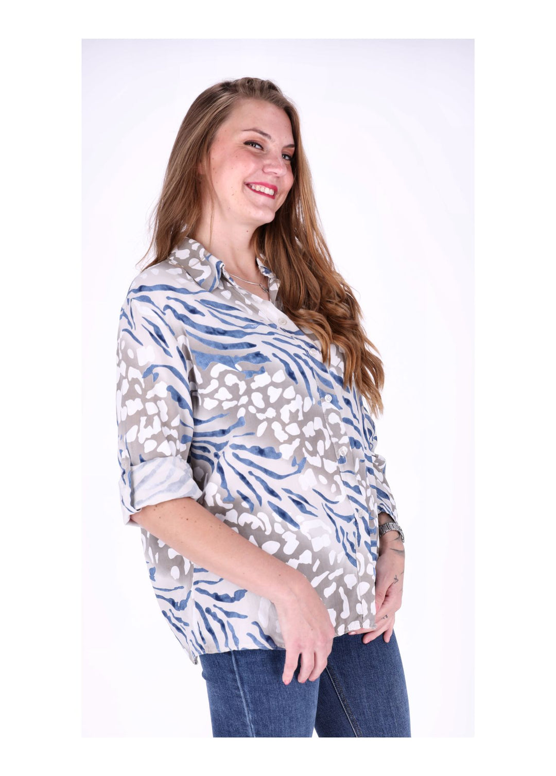 Bluse Damen Krempelarm AOP