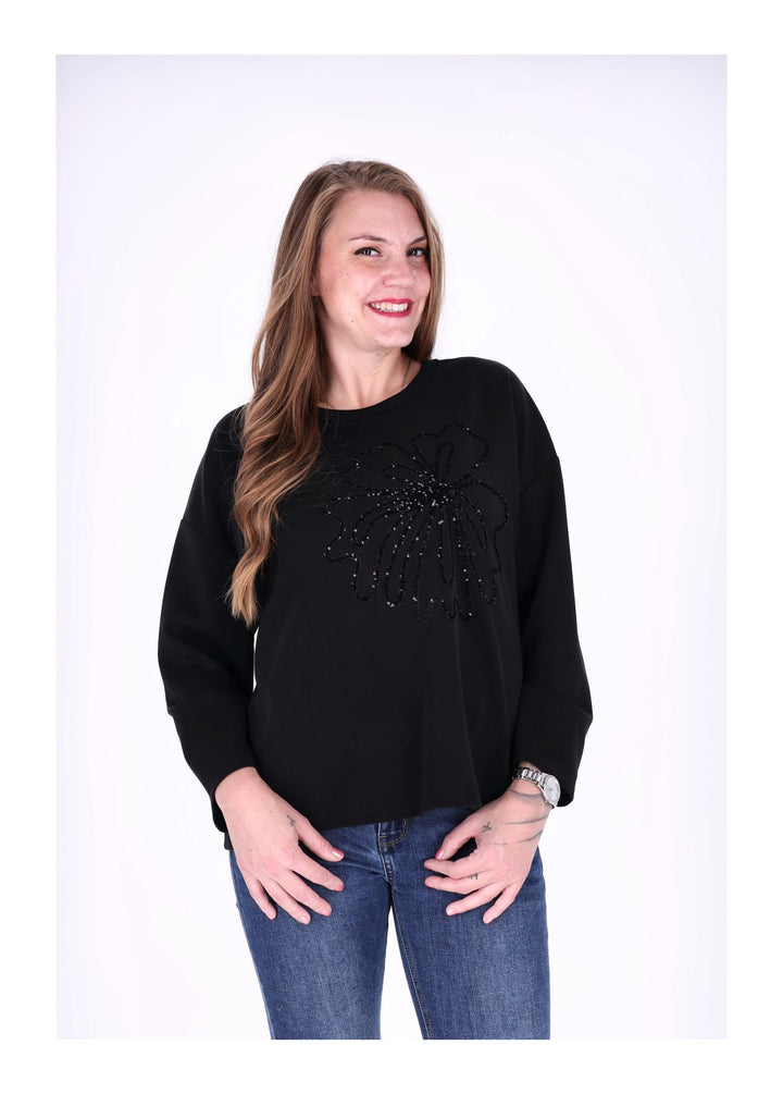 Sweatshirt Damen Blume Pailletten