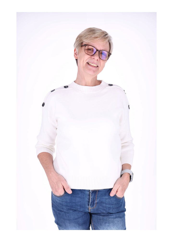 Strickpullover Damen 3/4 Arm Knöpfe