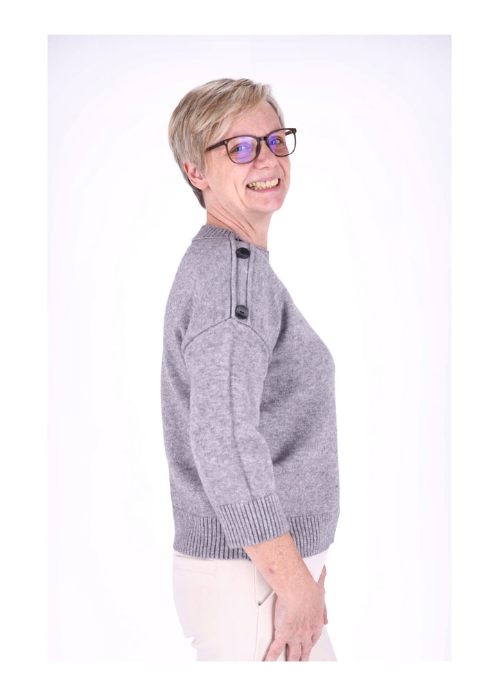 Strickpullover Damen 3/4 Arm Knöpfe