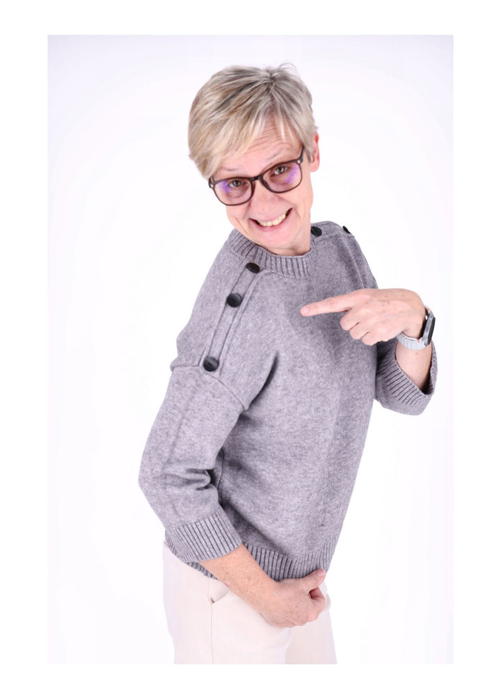 Strickpullover Damen 3/4 Arm Knöpfe