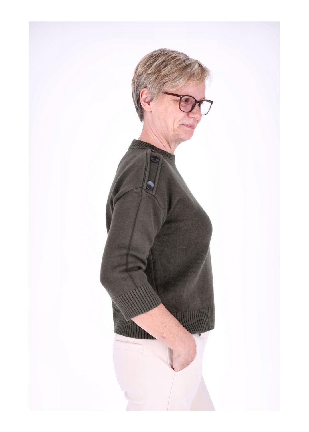 Strickpullover Damen 3/4 Arm Knöpfe