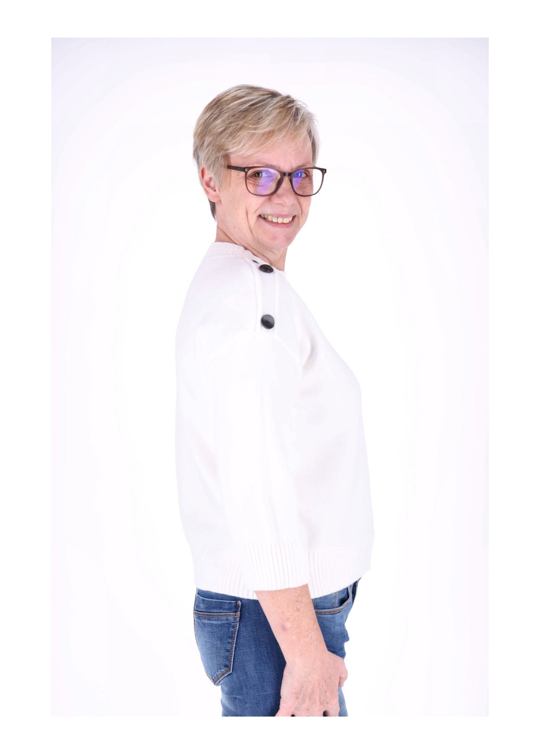 Strickpullover Damen 3/4 Arm Knöpfe