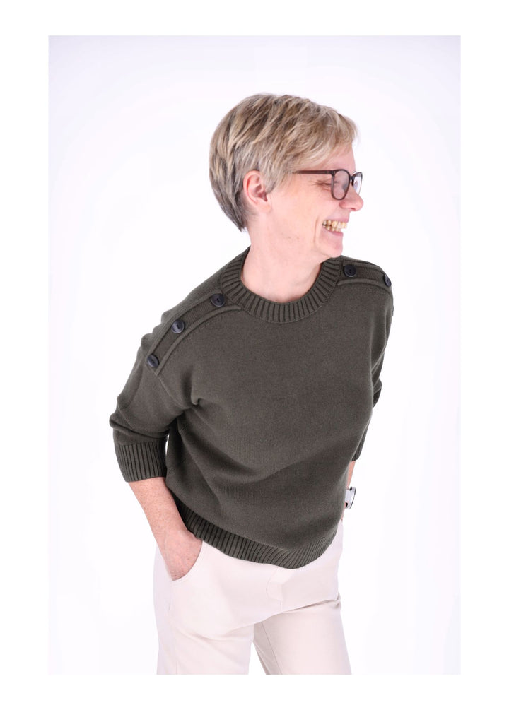 Strickpullover Damen 3/4 Arm Knöpfe