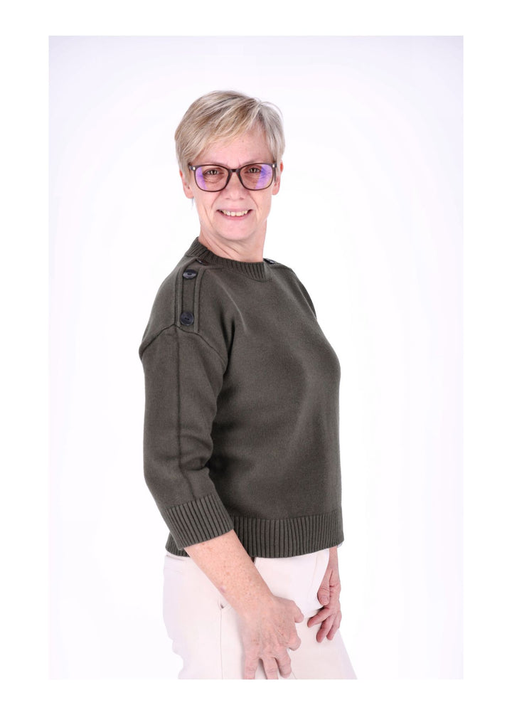 Strickpullover Damen 3/4 Arm Knöpfe