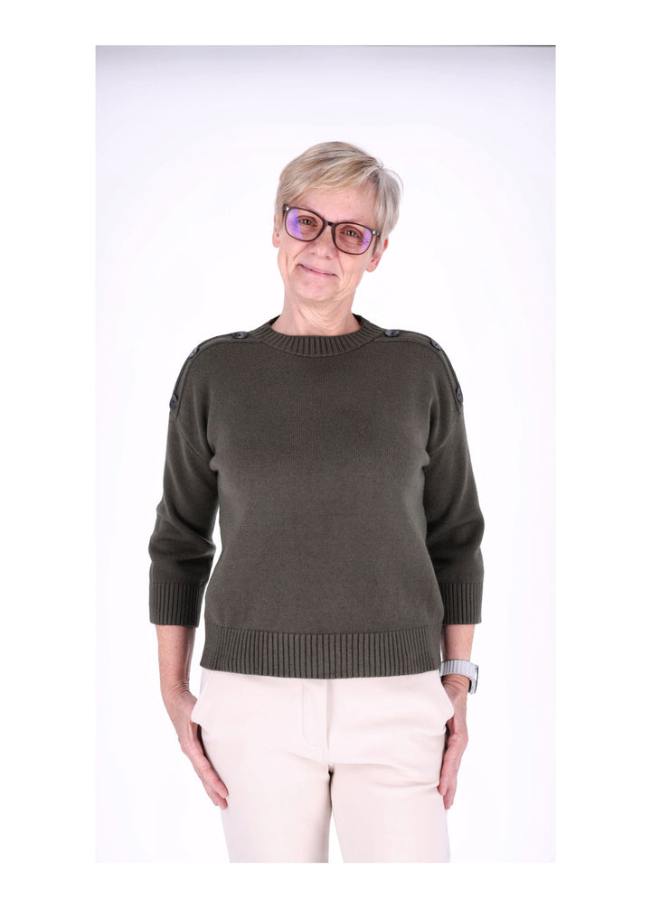 Strickpullover Damen 3/4 Arm Knöpfe
