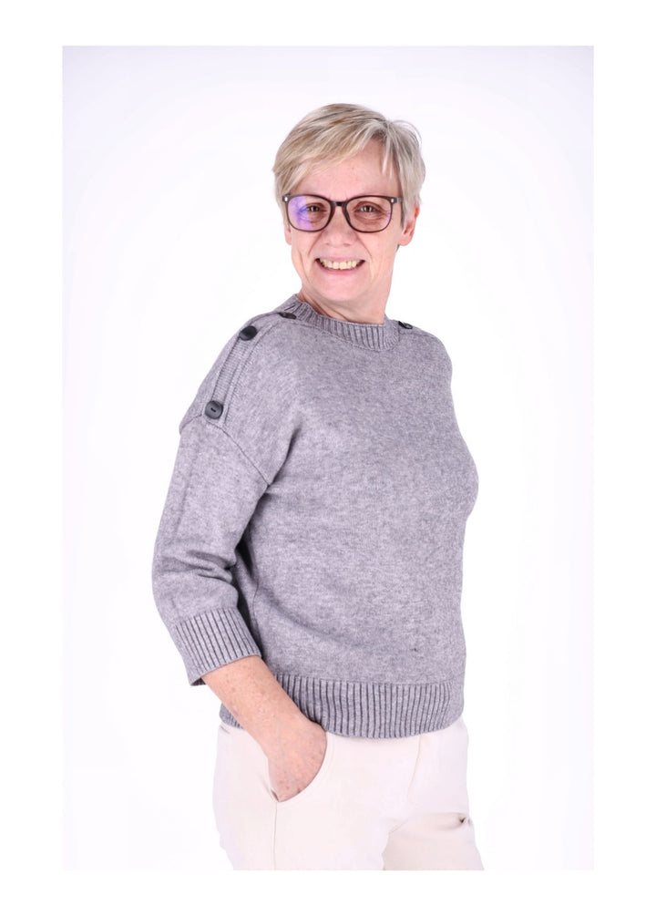 Strickpullover Damen 3/4 Arm Knöpfe