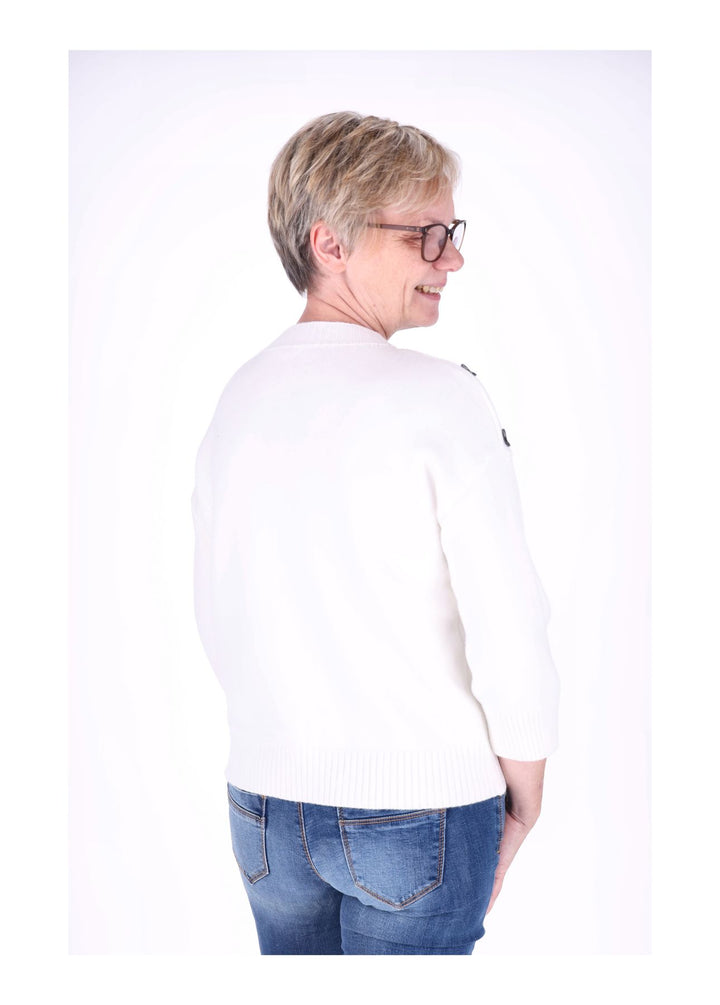 Strickpullover Damen 3/4 Arm Knöpfe