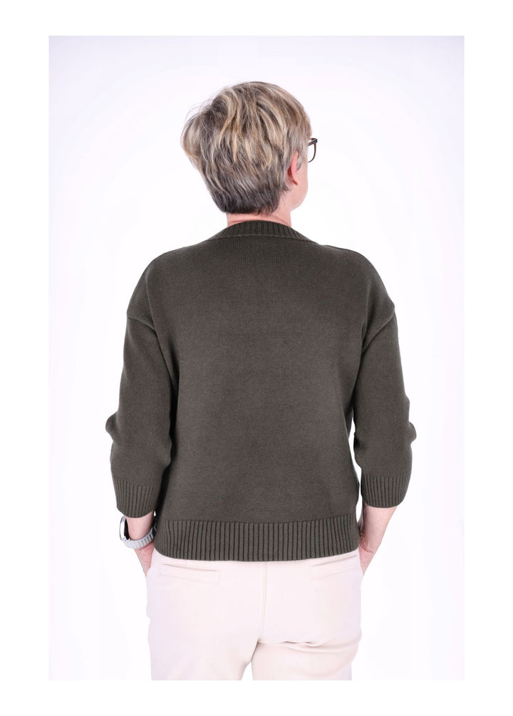 Strickpullover Damen 3/4 Arm Knöpfe