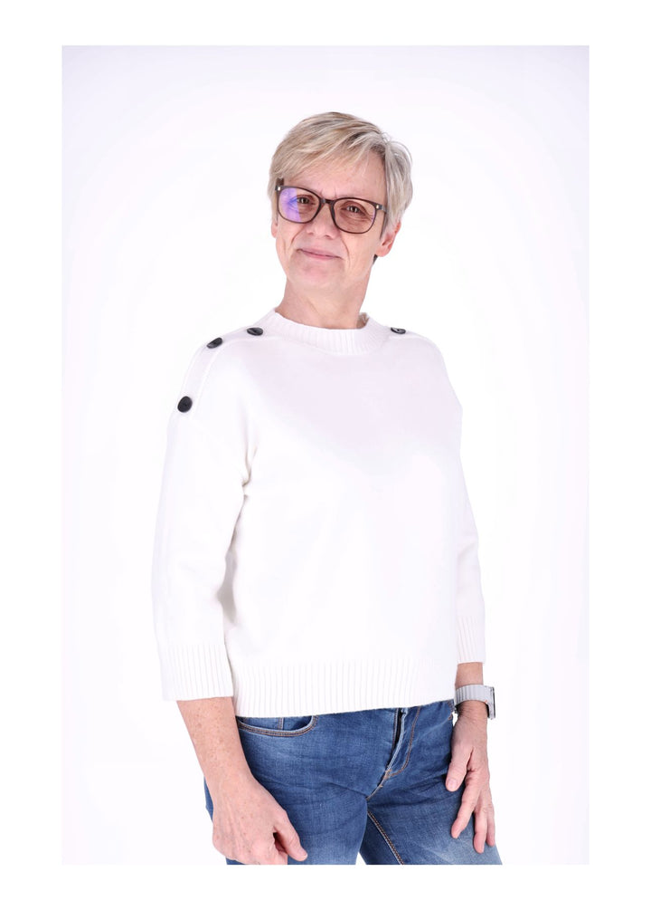 Strickpullover Damen 3/4 Arm Knöpfe