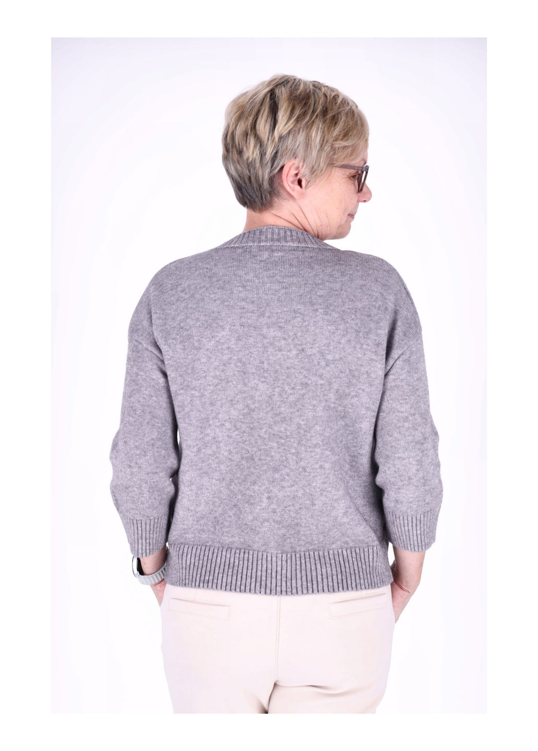 Strickpullover Damen 3/4 Arm Knöpfe