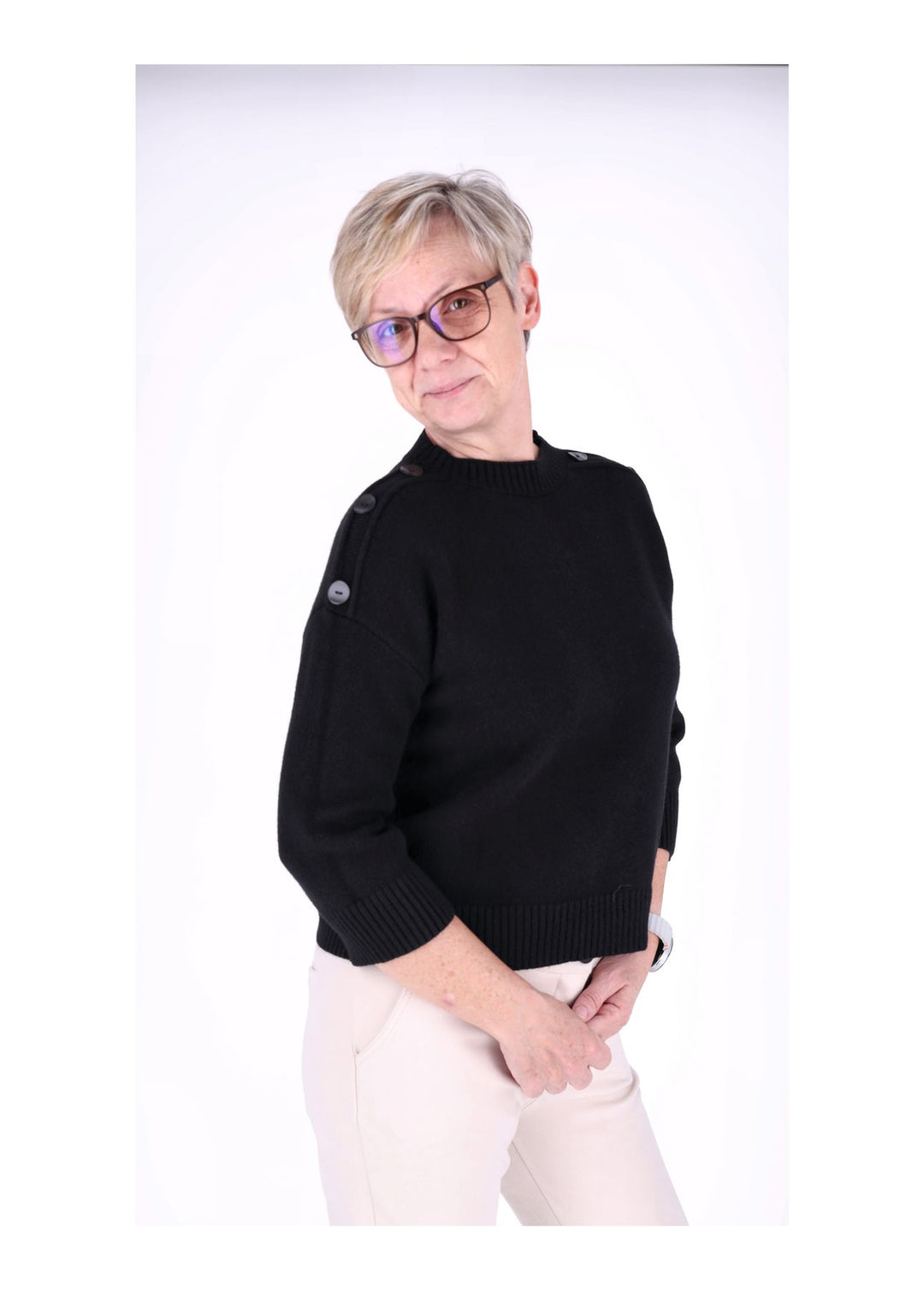 Strickpullover Damen 3/4 Arm Knöpfe