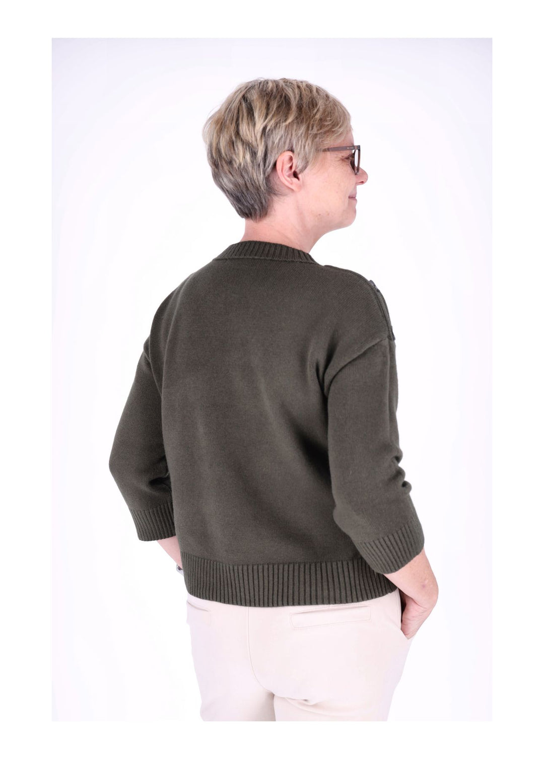 Strickpullover Damen 3/4 Arm Knöpfe