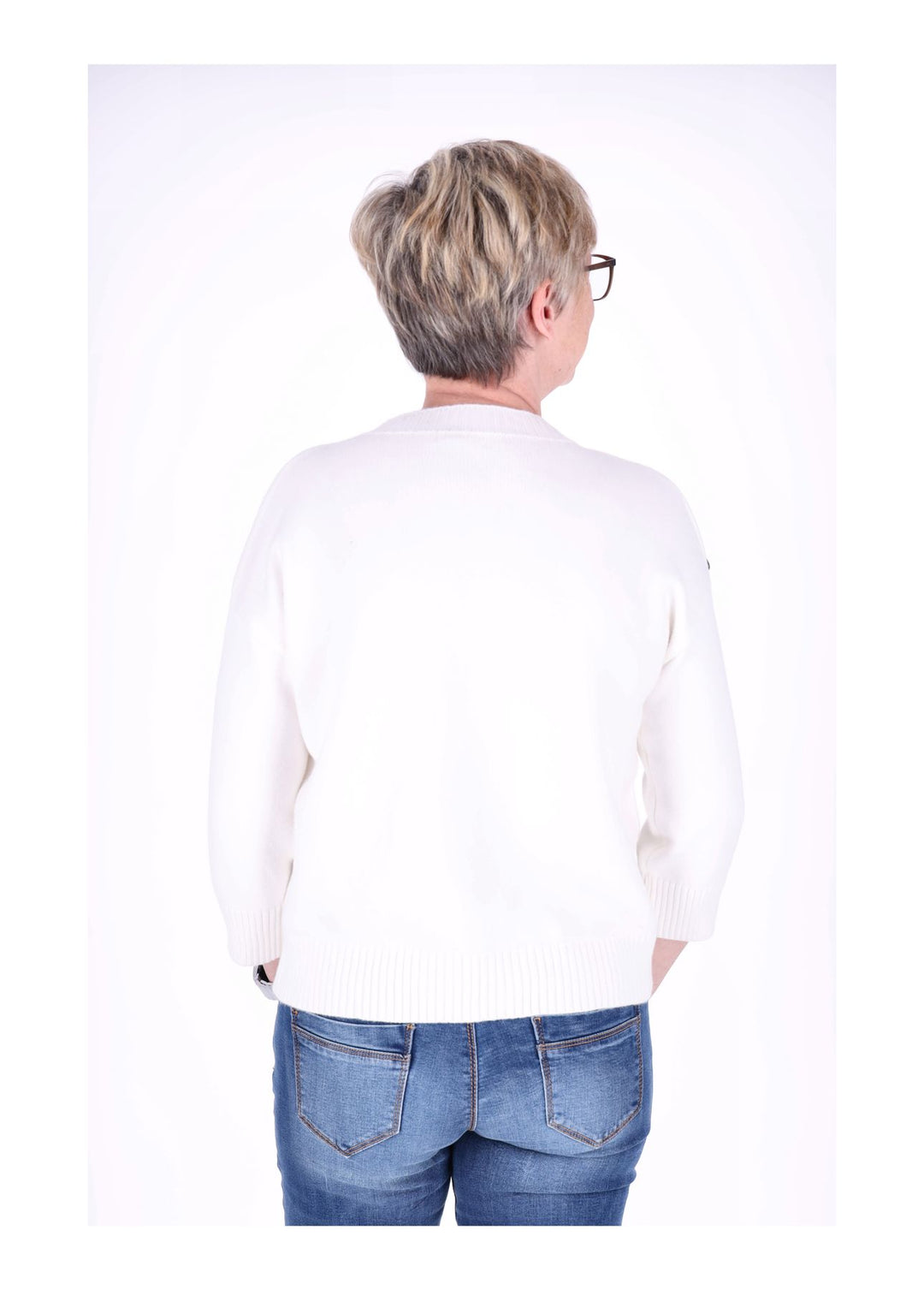 Strickpullover Damen 3/4 Arm Knöpfe