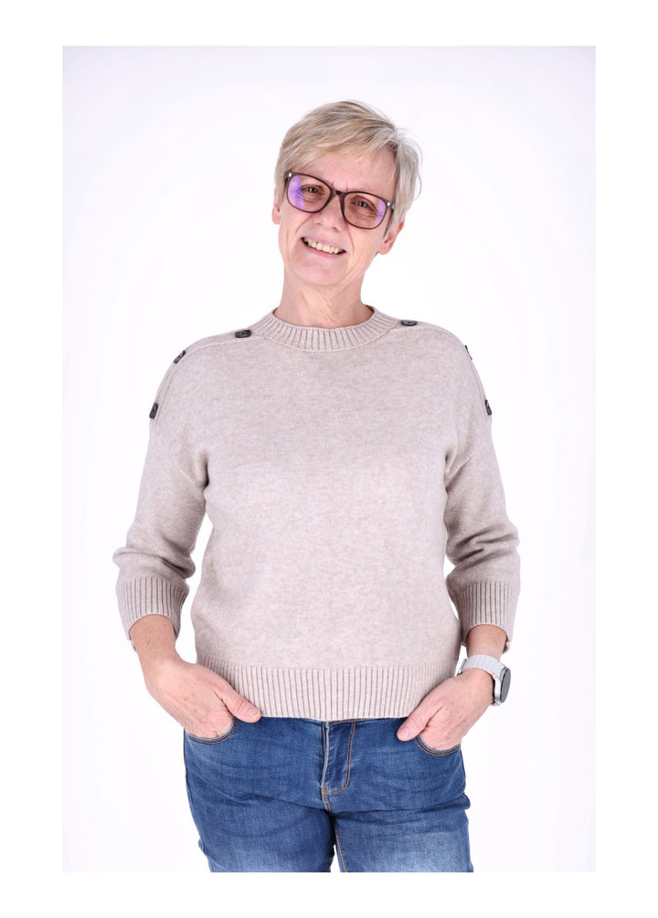 Strickpullover Damen 3/4 Arm Knöpfe